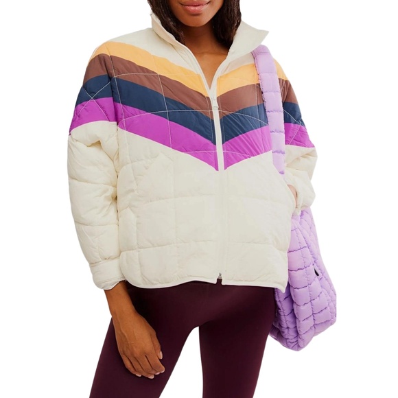 Free People Jackets & Blazers - Free People x Hatch Multicolored Ivory Chevron Combo Maternity Puffer Jacket S
